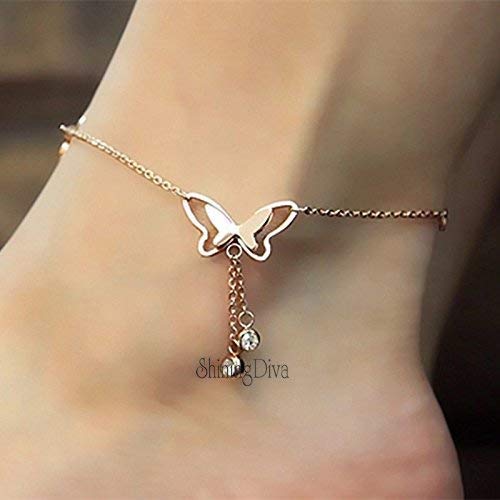 Shining Diva Fashion Italian Designer Rose Gold Plated Butterfly Anklet and Necklace For Women and Girls (Iy9Ji)