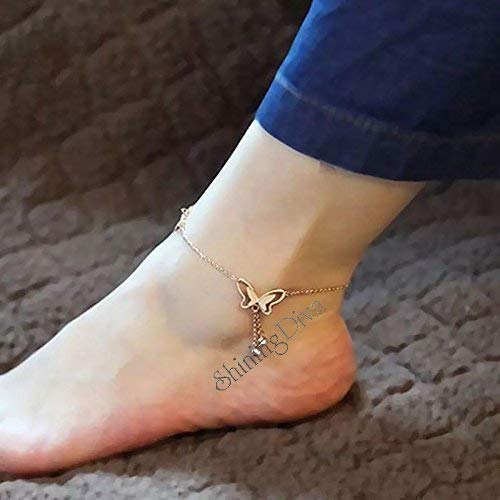 Shining Diva Fashion Italian Designer Rose Gold Plated Butterfly Anklet and Necklace For Women and Girls (Iy9Ji)