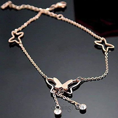 Shining Diva Fashion Italian Designer Rose Gold Plated Butterfly Anklet and Necklace For Women and Girls (Iy9Ji)