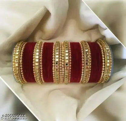 N.K. Glass Industries present be@utiful Maroon Colour Metal Bangle wedding chooda set for Women & Girls (bLTK0)