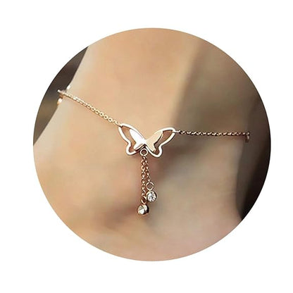 Shining Diva Fashion Italian Designer Rose Gold Plated Butterfly Anklet and Necklace For Women and Girls (Iy9Ji)