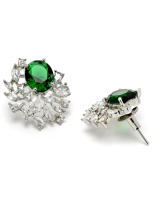 Karatcart Women Green American Diamond Stud Earrings (TZYzc)