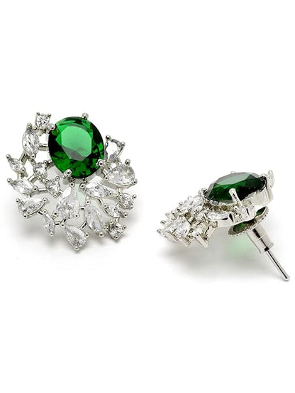 Karatcart Women Green American Diamond Stud Earrings (TZYzc)