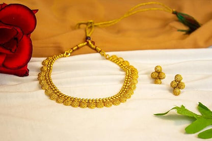 JFL - Jewellery for Less Traditional Ethnic One Gram Gold Plated Necklace Set With Earrings for Women & Girls.,Valentine (QMmT4)