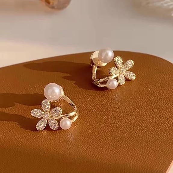 Shining Diva Fashion Latest Stylish White Pearl Flower Earrings for Women and Girls (NQ9kh)