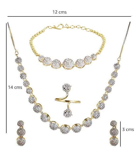 YouBella Jewellery Set for Women American Diamond Combo of Choker Necklace Set with Earrings, Bracelet and Ring for Girls and Women (Z3lpC)