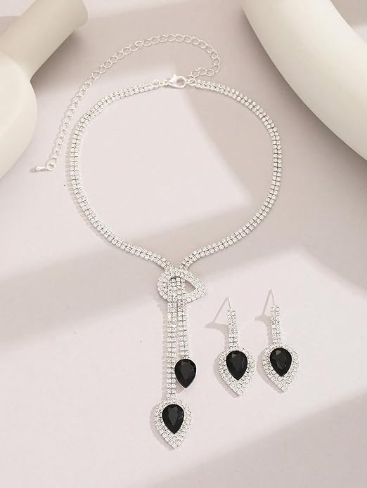 Shining Diva Fashion Latest Stylish Fancy Sparkling Crystal Diamond Necklace Jewellery Set for Women (0fGqj)