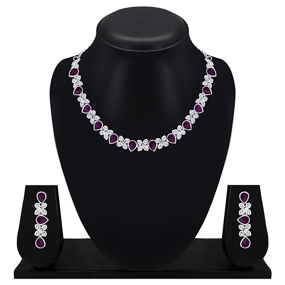 Atasi International Princess Style AD Crystals/Stones Necklace with Earrings Jewellery Set for Women/Girls - Wedding Jewelry/Party & Festival Accessories (aVZWV)