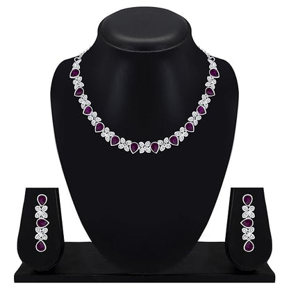 Atasi International Princess Style AD Crystals/Stones Necklace with Earrings Jewellery Set for Women/Girls - Wedding Jewelry/Party & Festival Accessories (aVZWV)