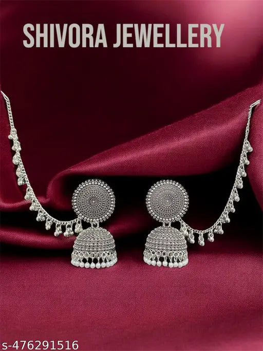 Nayantara oxidised Jhumka With Hair chain bahubali(Big Size with moti) (1kgLG)