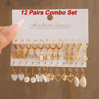 Shining Diva Fashion 12 Pairs Combo Set Latest Stylish Drop Earrings for Women and Girls (G0yoS)