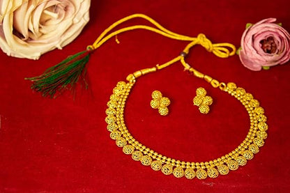 JFL - Jewellery for Less Traditional Ethnic One Gram Gold Plated Necklace Set With Earrings for Women & Girls.,Valentine (QMmT4)