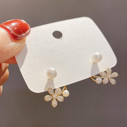 Shining Diva Fashion Latest Stylish White Pearl Flower Earrings for Women and Girls (NQ9kh)