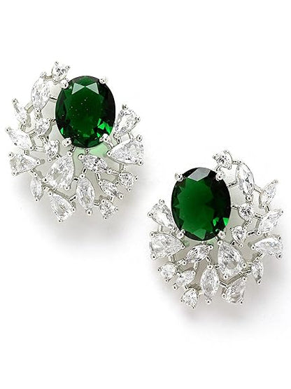 Karatcart Women Green American Diamond Stud Earrings (TZYzc)