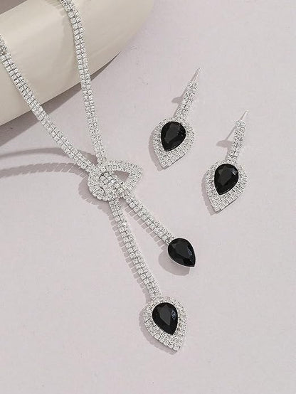 Shining Diva Fashion Latest Stylish Fancy Sparkling Crystal Diamond Necklace Jewellery Set for Women (0fGqj)