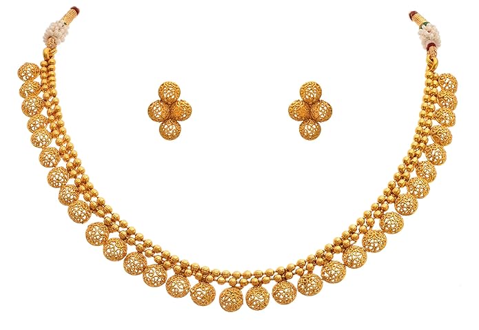 JFL - Jewellery for Less Traditional Ethnic One Gram Gold Plated Necklace Set With Earrings for Women & Girls.,Valentine (QMmT4)