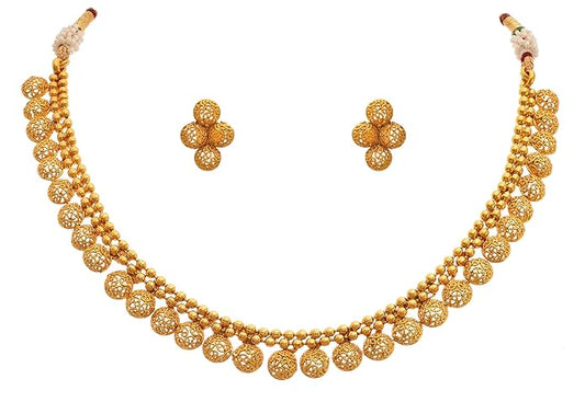 JFL - Jewellery for Less Traditional Ethnic One Gram Gold Plated Necklace Set With Earrings for Women & Girls.,Valentine (QMmT4)