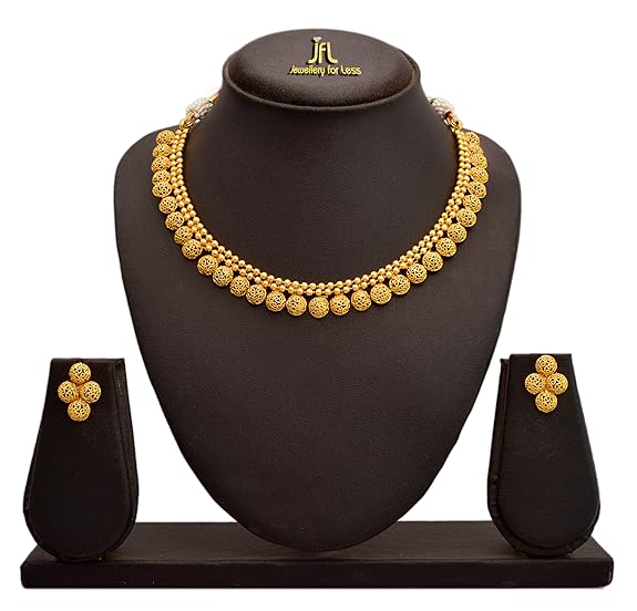 JFL - Jewellery for Less Traditional Ethnic One Gram Gold Plated Necklace Set With Earrings for Women & Girls.,Valentine (QMmT4)