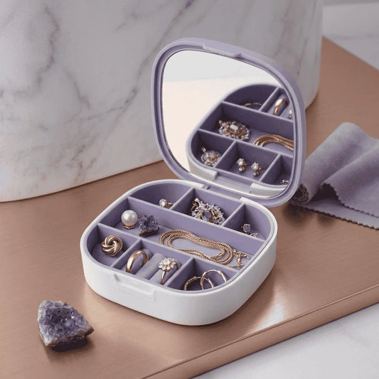 Portable Mirror Jewelry Organizer Box