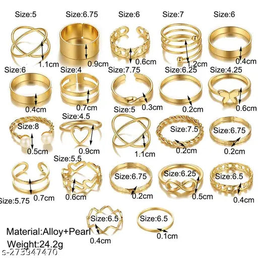 Jewels Galaxy Women Gold Plated Contemporary Stackable Rings Set of 23 (3eTId)