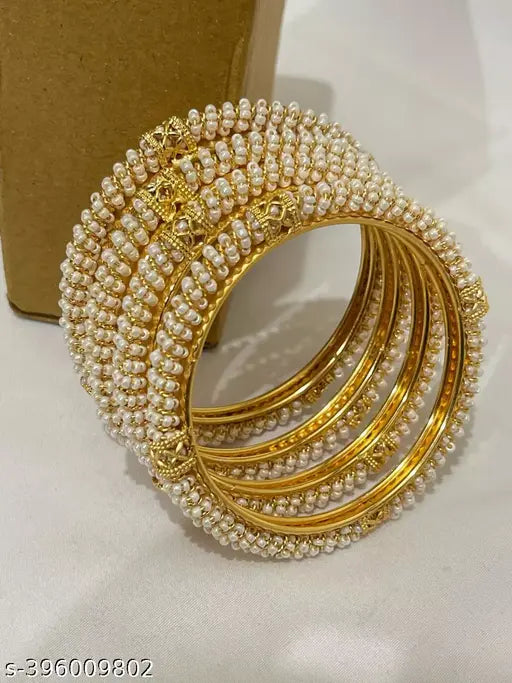 PEARLS WORK GOLD BANGLE 4PCS SET (TLA5N)