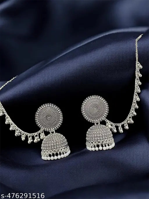 Nayantara oxidised Jhumka With Hair chain bahubali(Big Size with moti) (1kgLG)