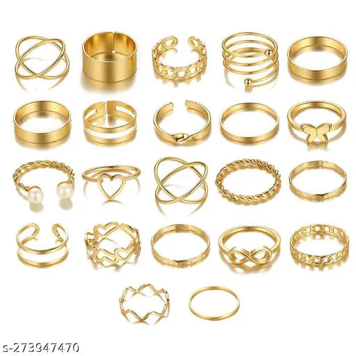 Jewels Galaxy Women Gold Plated Contemporary Stackable Rings Set of 23 (3eTId)