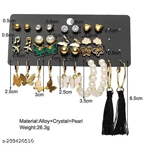 Combo of 17 Earrings for Girls and Women Gold Plated Pearl and Stone Studded Alloy Earring Set - 21311 (sU3gx)