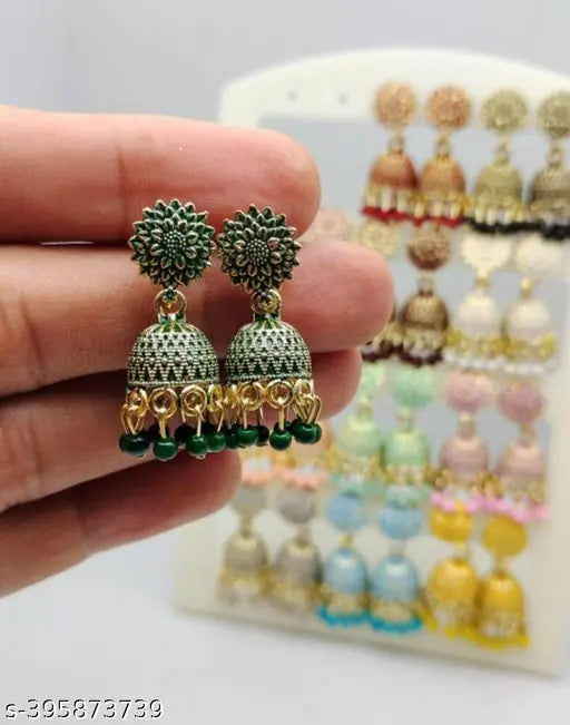 Oxodise Earrings Combo of 12 Colors Earrings Gold Plated Earrings | Girls'$ Women's Jhumka Earrings |Traditional Engagement Earrings |Multicolor Jhumki Earrings |Designer Jhumka Earrings (03ecE)