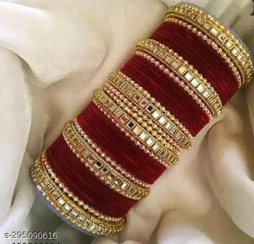 N.K. Glass Industries present be@utiful Maroon Colour Metal Bangle wedding chooda set for Women & Girls (bLTK0)